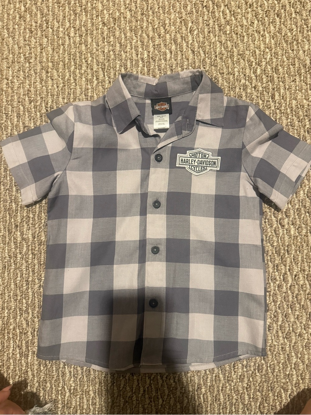 Harley-Davidson Boys' Gray & White Check Short Sleeve Button-Up